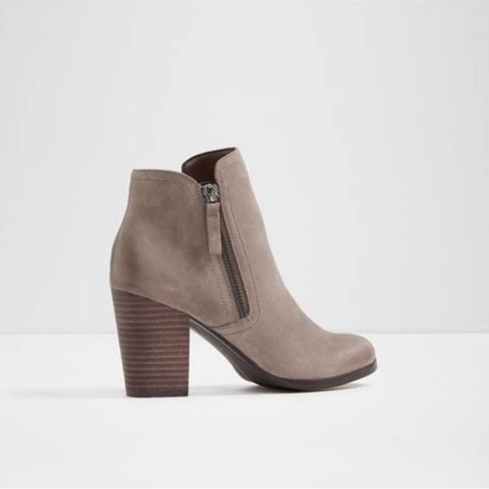 Aldo Tan Ankle Booties with Stacked Heel and Side Zipper